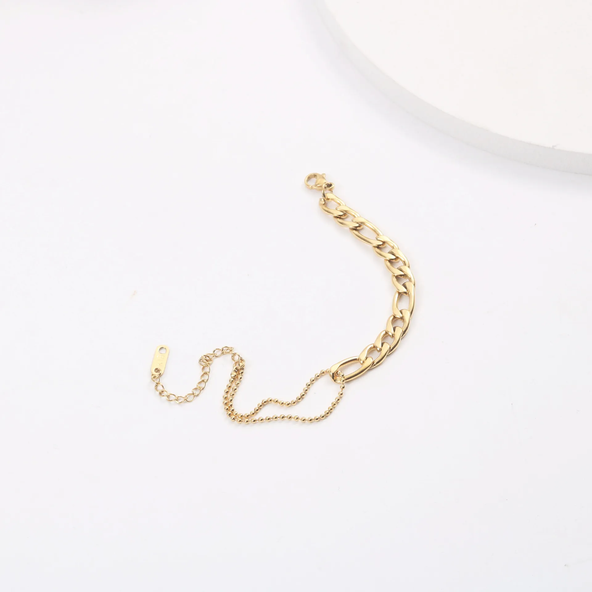 High End Gold Plated Figaro Chain Bead Bracelet Stainless Steel Bracelet Wholesale Jewelry