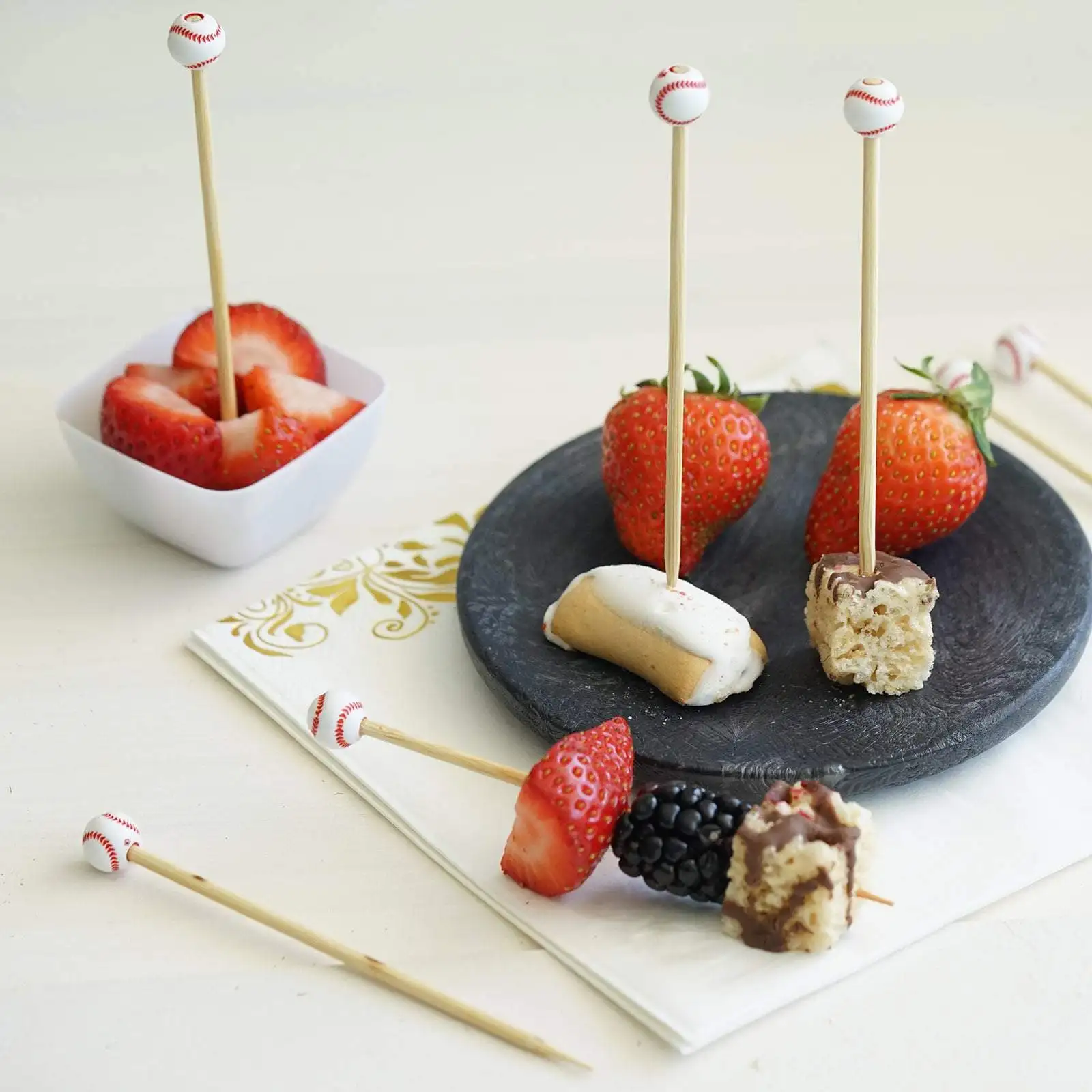 

cocktail bamboo sword picks fruit food picks cocktail swizzle sticks, Natural