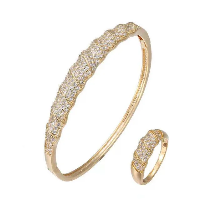 

luckyee - High-end twist micro - zircon gold plated bracelet ring set spot bangles accessories