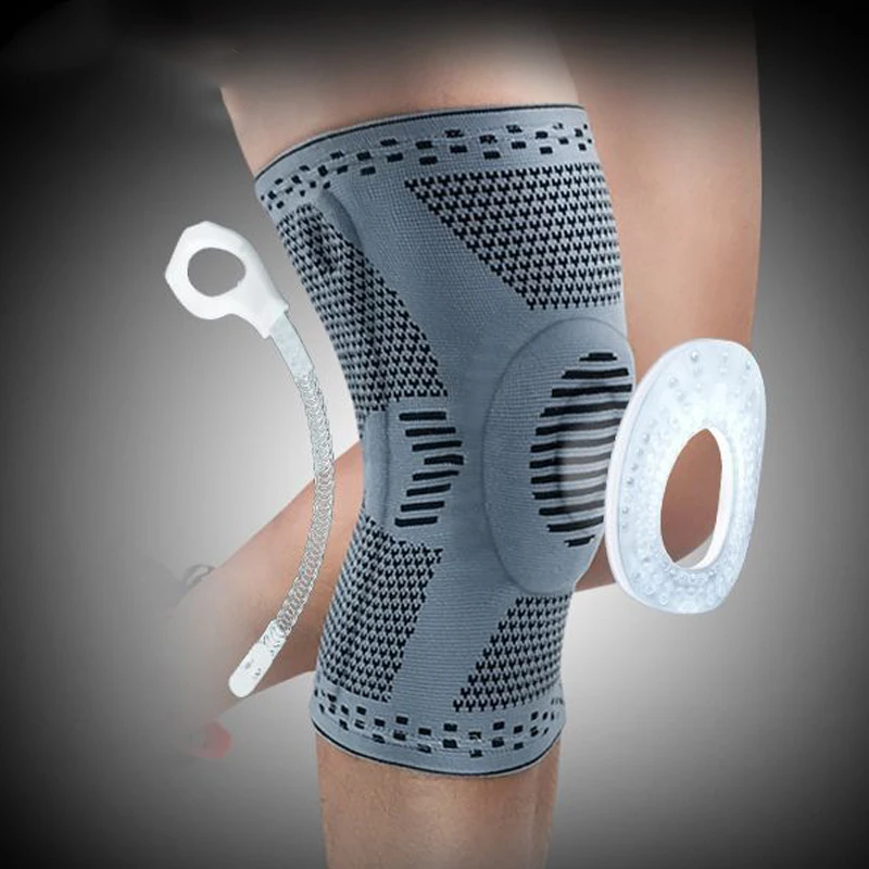 

1 piece Patella Knee Protector Brace Silicone Spring Knee Pad Basketball Knitted Compression Elastic Knee Sleeve Support Sports, Customized color