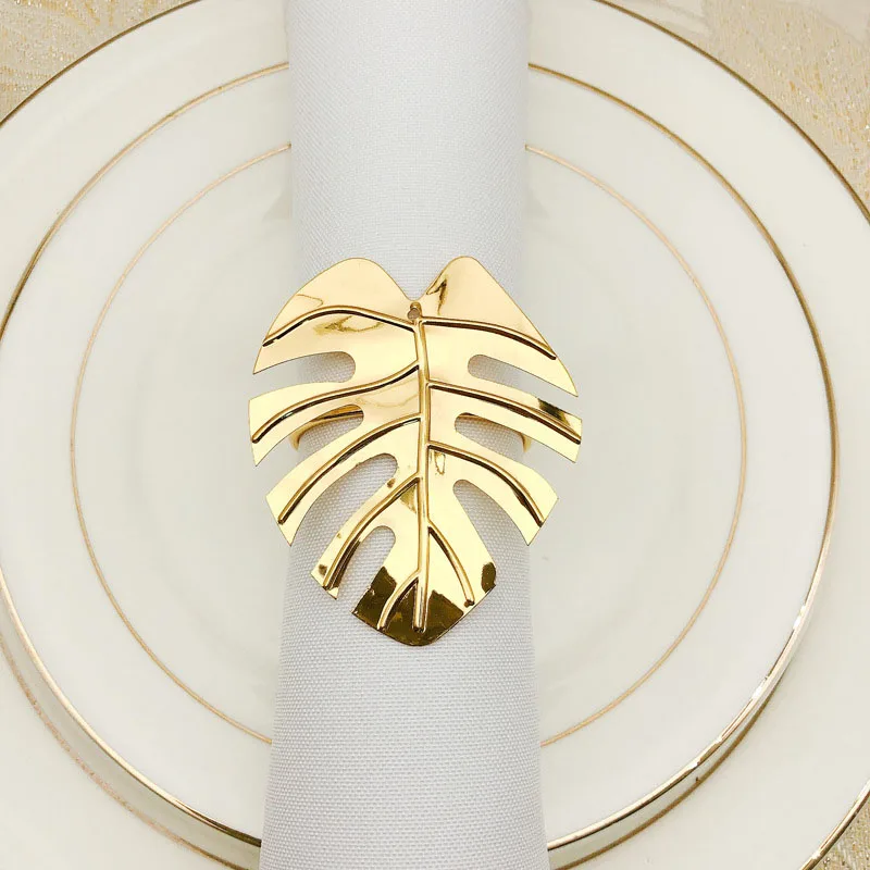 

Jachon Amazon leaf metal napkin ring eco-friendly napkin holder gold napkin buckles for Wedding Table Decoration wholesale