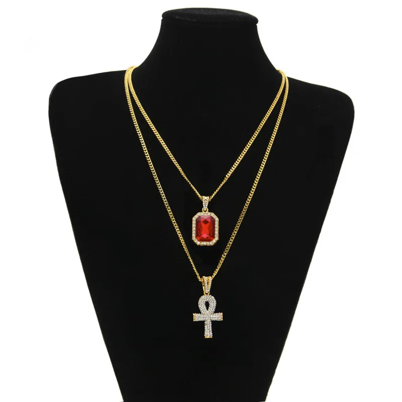 

Hip Hop Mini Square Gemstones Pendant Copper Chain Diamond Key Necklace