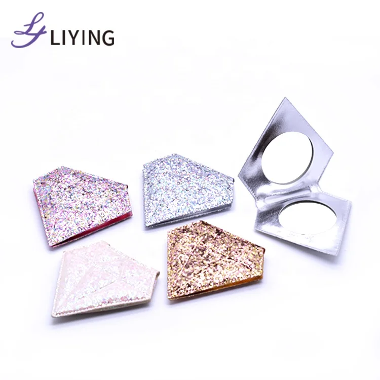 

New Design Small MOQ Glitter Diamond Shape Double Sided Portable Mirror Pocket Mirror Opp Bag 7~10 Days 9.7*9.5*1cm 3~5 Days 40g, White/pink/silver/gold