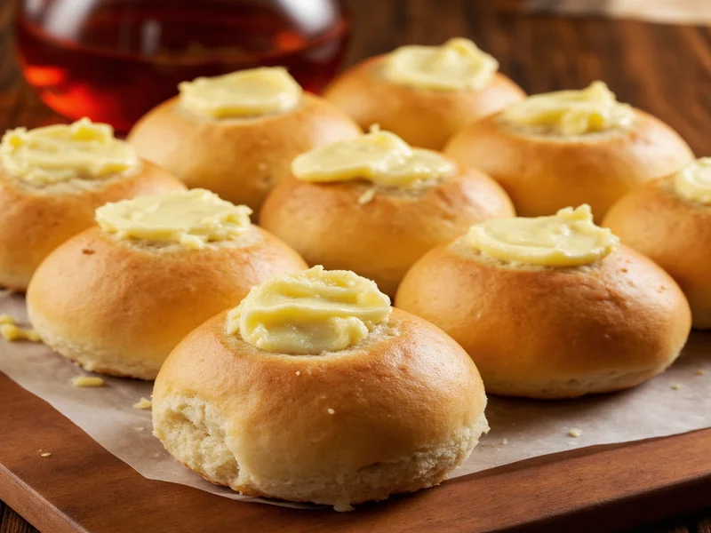 Homemade dinner rolls served with honey butter