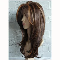 

Women Fashion Side Fringe Human Hair Wig Long Mix Color Human Hair Wig