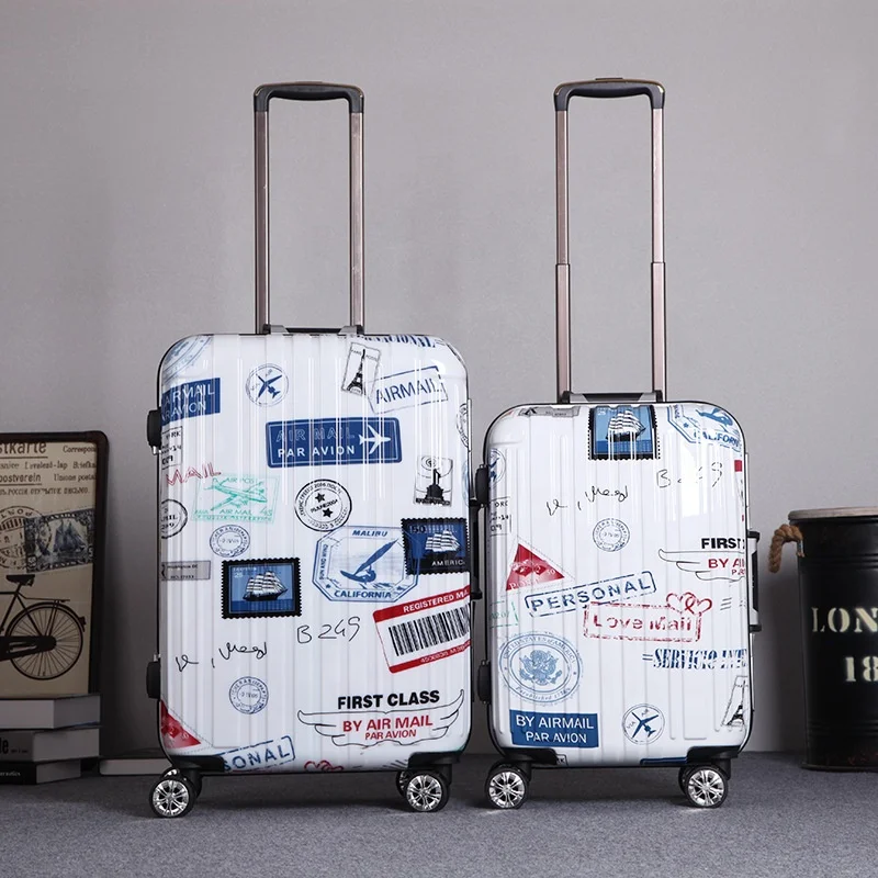 

2020 new version Personalized luggage spinner wheels plastic suitcase Cute carton luggage, Customized color