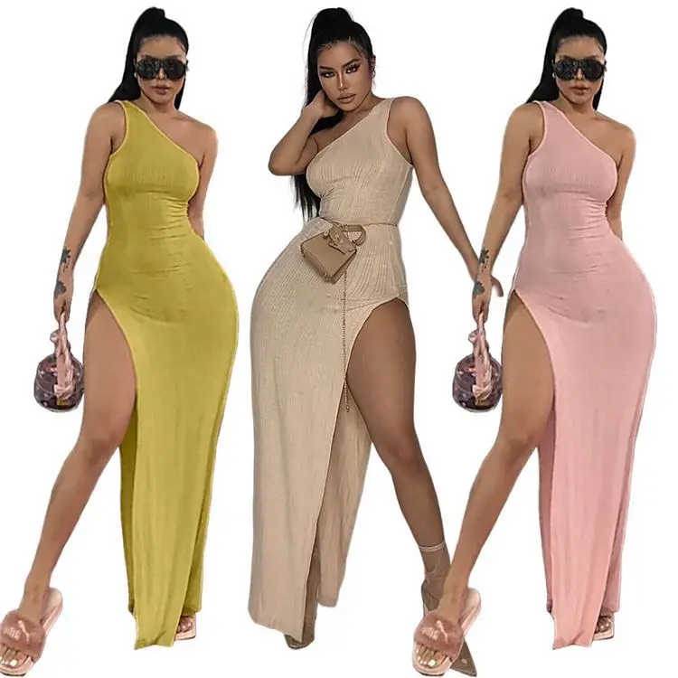 

MISSMOEN New Arrival Solid Split One Shoulder Clothes 2021 Summer Dresses Ladies Sexy Women Casual Dress