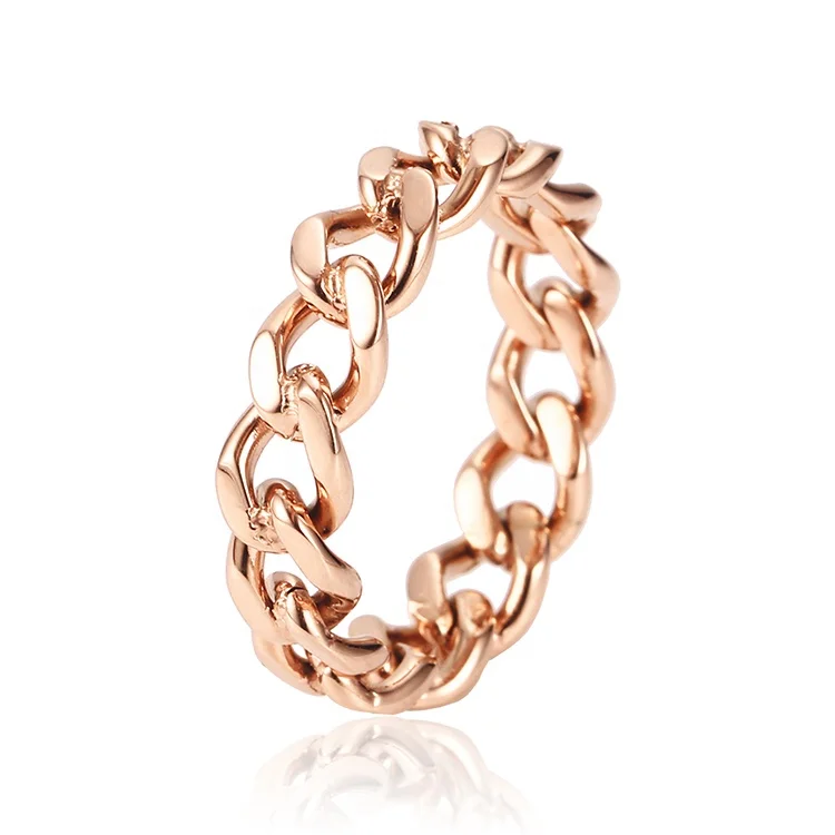 

Solid Rose Gold Plated Stainless Steel Jewelry Curb Cuban Link Ring Micro Chain Link Rings