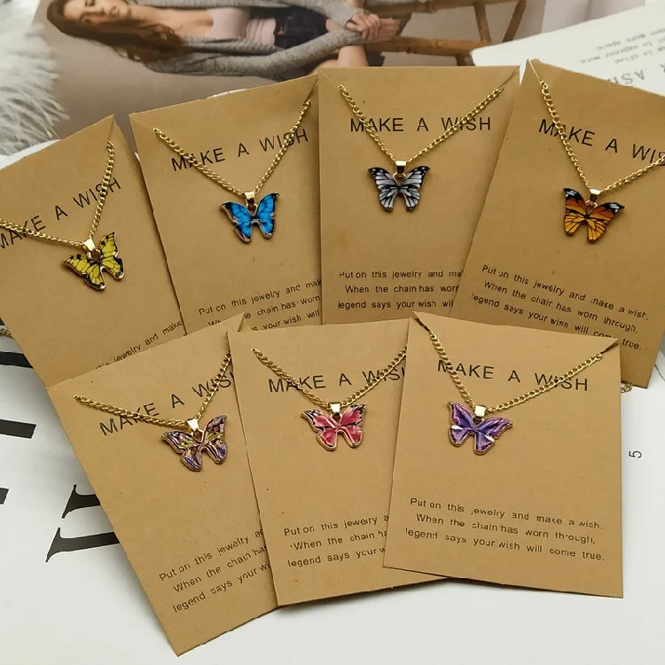 

Trendy Multiple Colors Butterfly Necklace Thin Chain Colorful Pendant Necklace for Women Jewelry