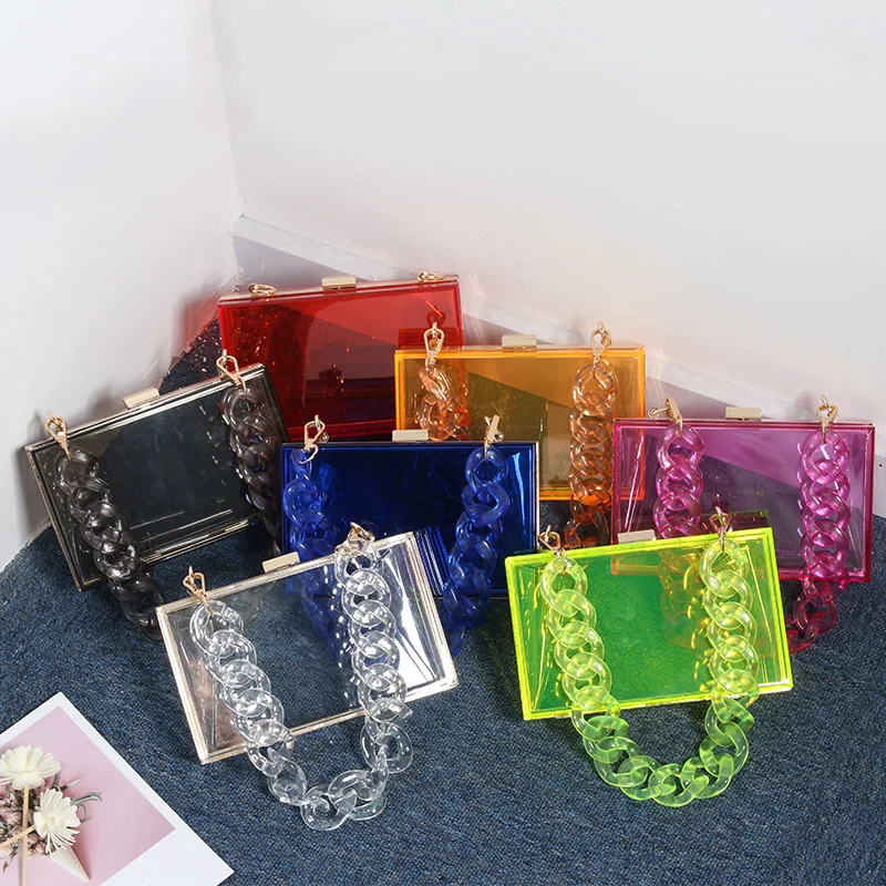 

Wholesale Custom Logo Print Small Mini Crossbody Transparent Acrylic Clear Color Box Purses Clutch Bag Handbag Women