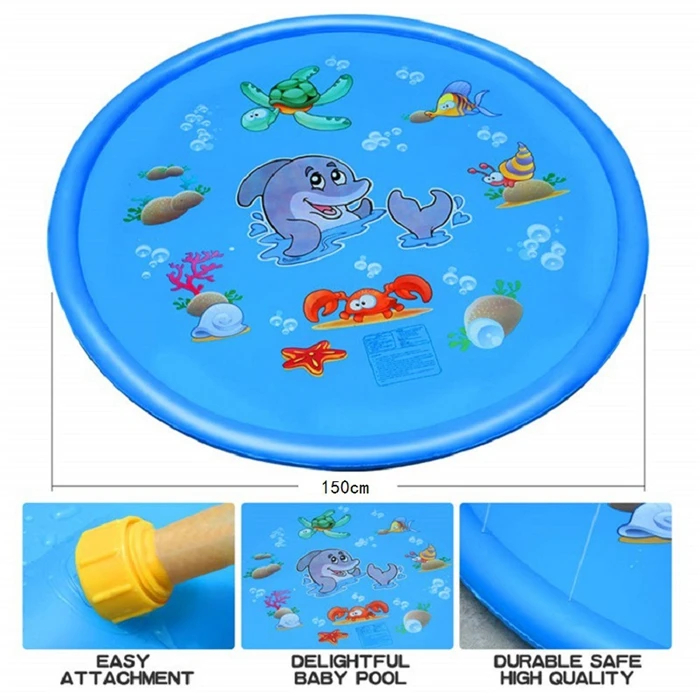 

170 cm Inflatable Spray Water Cushion Summer Kids Play Water Mat inflatable splash pad sprinkler for kids, Blue