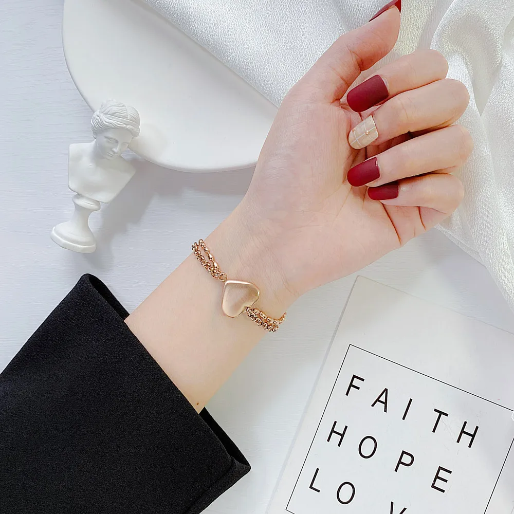

New trendy fashion women girls bracelets jewelry 316L stainless steel love heart charm bracelet double layered bracelets