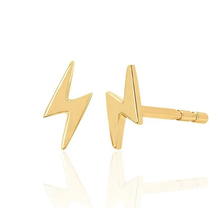 

Minimalist women 18K gold vermeil 925 sterling silver lightning bolt stud earrings