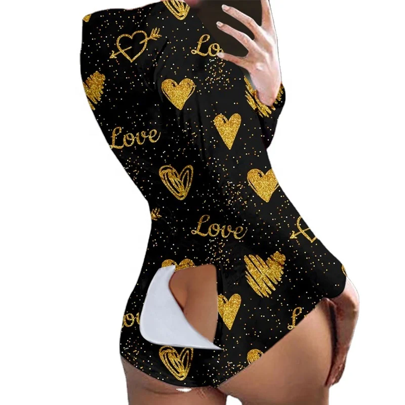 

2021 Summer Button Flap Bodysuit Short Jumpsuit Sexy Sleepwear Floral Print Pajamas