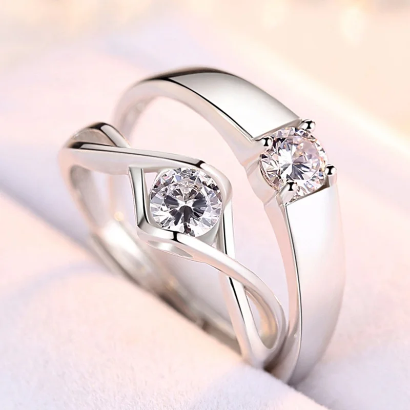 

Authentic 100% 925 Sterling Silver Men and Women Couple Open Ring Inlaid Zircon Wedding fashion Rings Boutique Jewelry