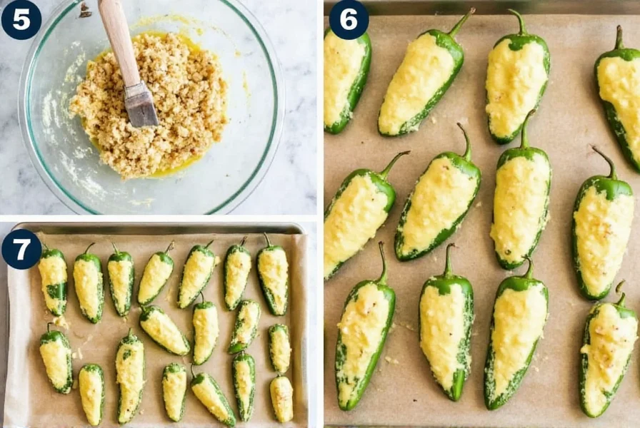 Schritt-für-Schritt-Anleitung für richtig gefüllte Poblano-Paprika mit Eierteig zum Backen auf einem Backblech