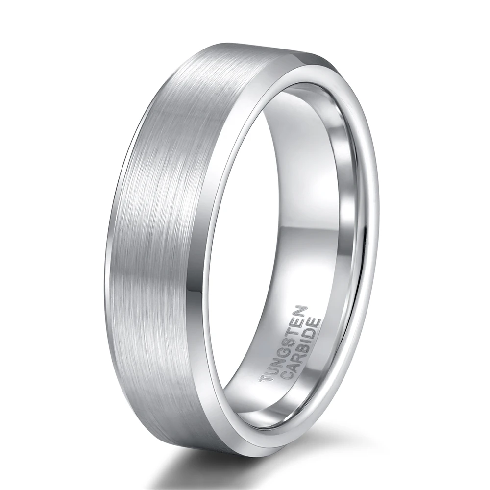 OAHLAN Fashion Jewelry 4/6/8MM Minimalist Simple Comfort Fit Waterproof Silver Bevel Edge Brushed Tungsten Rings for Men Wedding