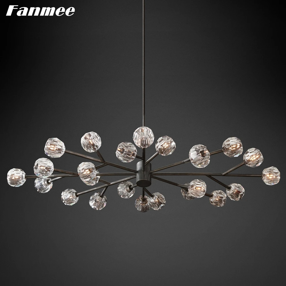 

Boule De Cristal Oval Chandelier 70in Vintage Crystal Chandelier Lights Black Branch Pendant Hanging Lamp Home for Living Room