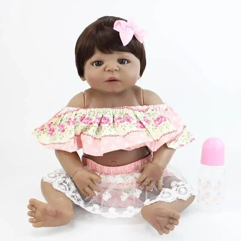 

22" Full Body Silicone Alive Babies Doll Lifelike Vinyl Black Skin Reborn Girl Bebe