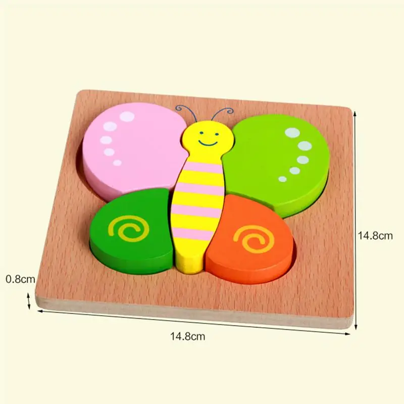 

3pcs Jigsaw Puzzles 3D Early Learning Educational Wooden Elephant Toy Chunky Puzzles Butterfly Puzzles Turtle for Girls Boys, Picture