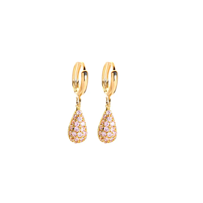 

90011 18K Gold Plated Dangle Handmade Bling Noble Brass Fashion Jewelry Crystal Teardrop Pendant Earrings Women