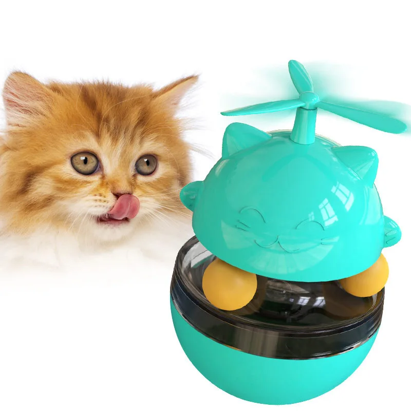 

spot supply cat teasing stick cat toy food leaking happy tumbler cat toy ball, Lake blue,green, yellow, rose red
