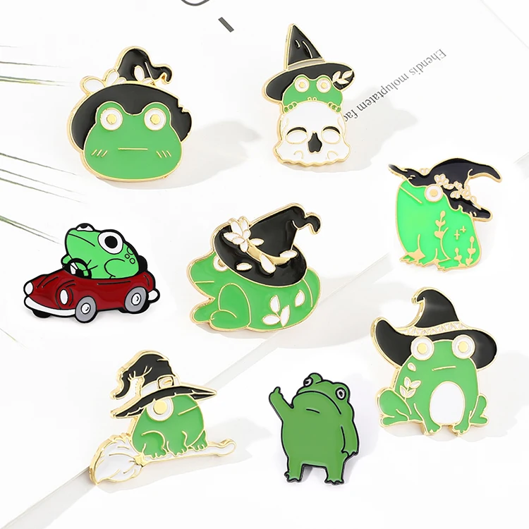 

Funny Frog Brooches Green Animal Enamel Pin Bag Lapel Pin Anime Froggy Gesture Metal Badge Jewelry Gift for Friends Wholesale