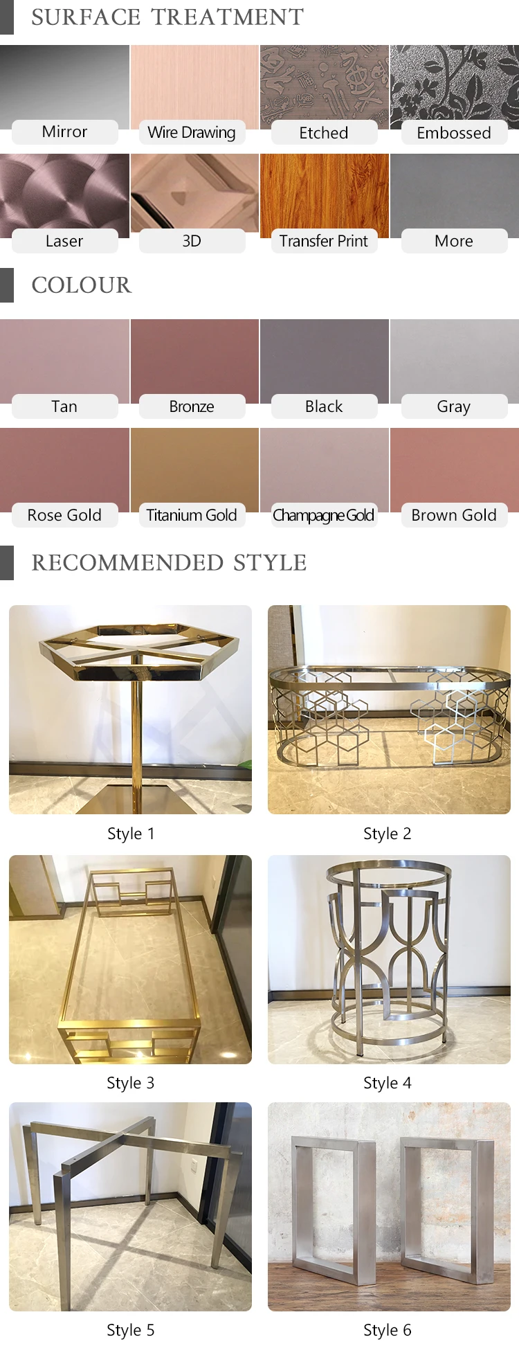 Special design modern brush stainless steel furniture gold table leg metal base for dining table golden inox metal table based