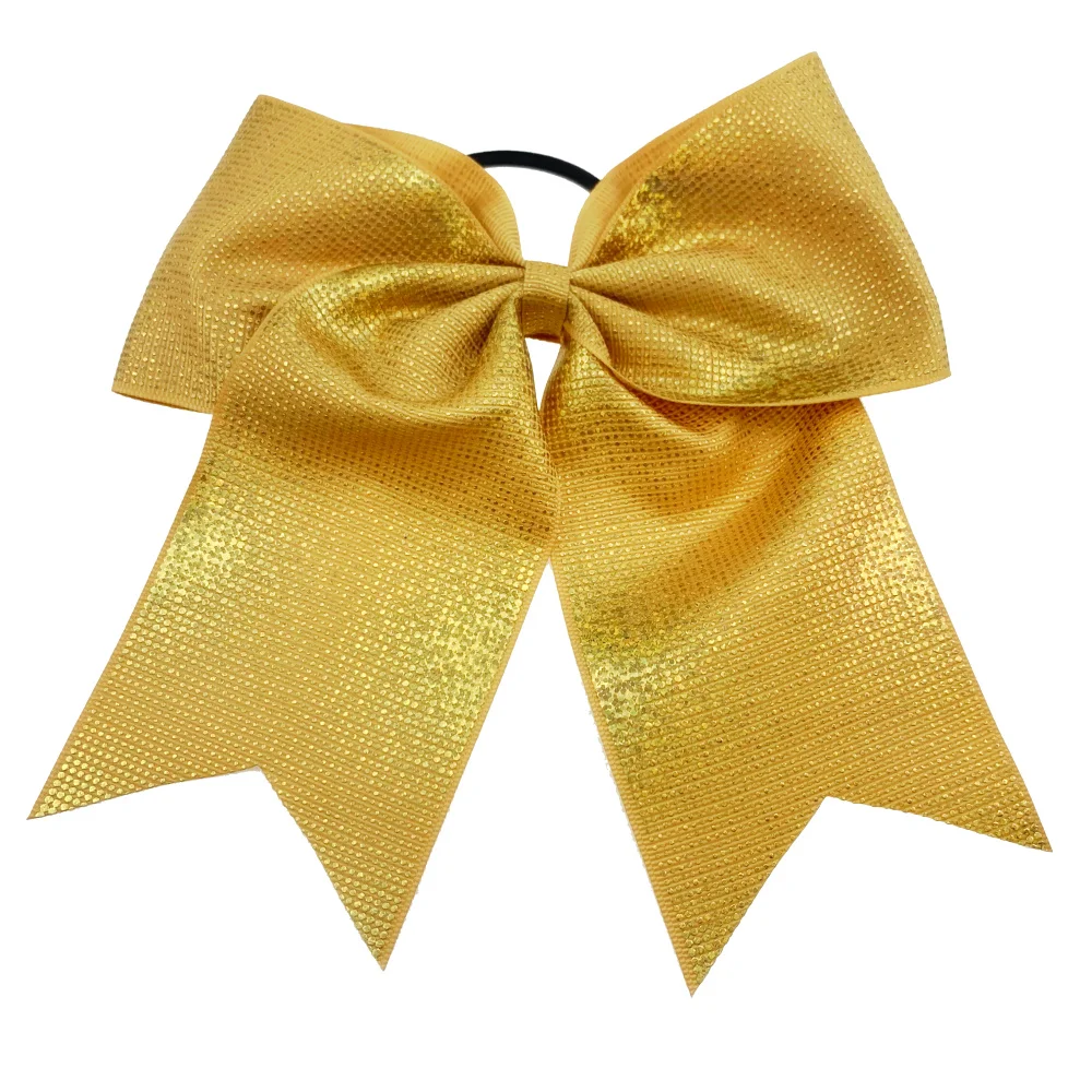 

8'' Gold Cheer Bows For Girls Grosgrain Ribbon Hair Bow With Elastics for Kids Handmade Girls Gum for Hair