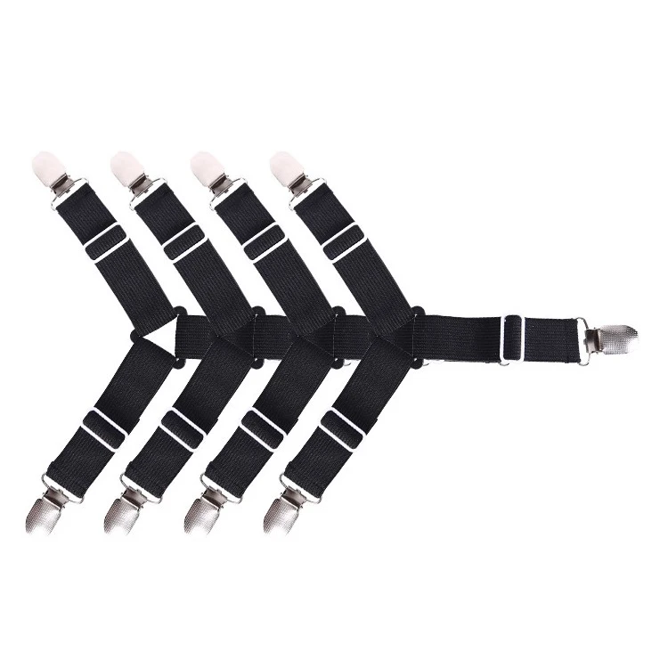 

Bed Sheet Fasteners 4 PCS Adjustable Triangle Elastic Suspenders Gripper Holders Straps Clip, Customized color