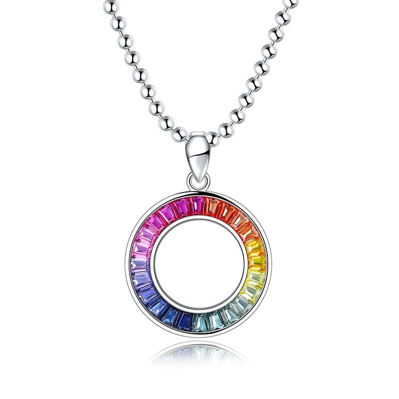 

Messi Gems Fashion design rainbow circle 925 sterling silver lab grown gemstones pendant necklace