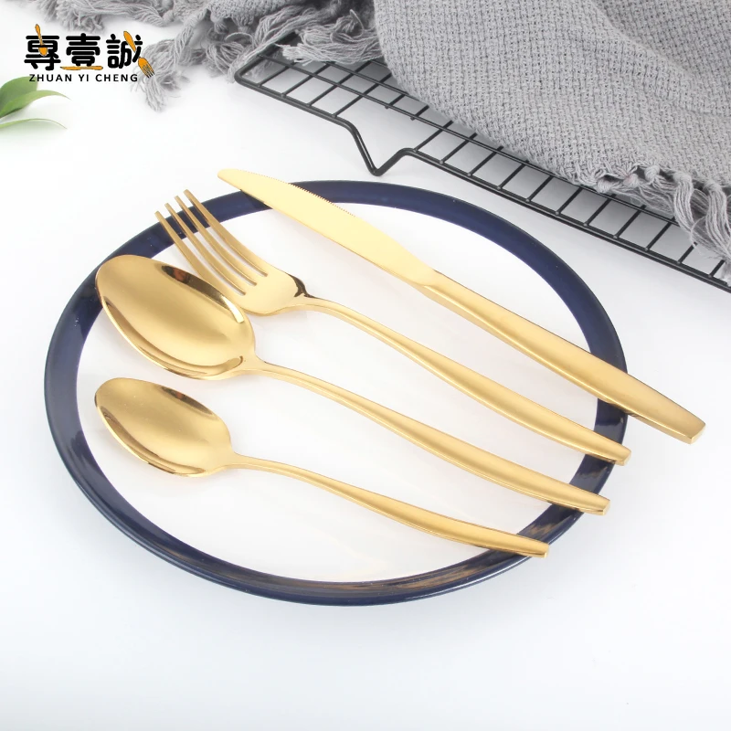 

Low MOQ Gold Flatware Stainless Steel Metal Spoons Forks and Knives Set Custom Cutlery Set