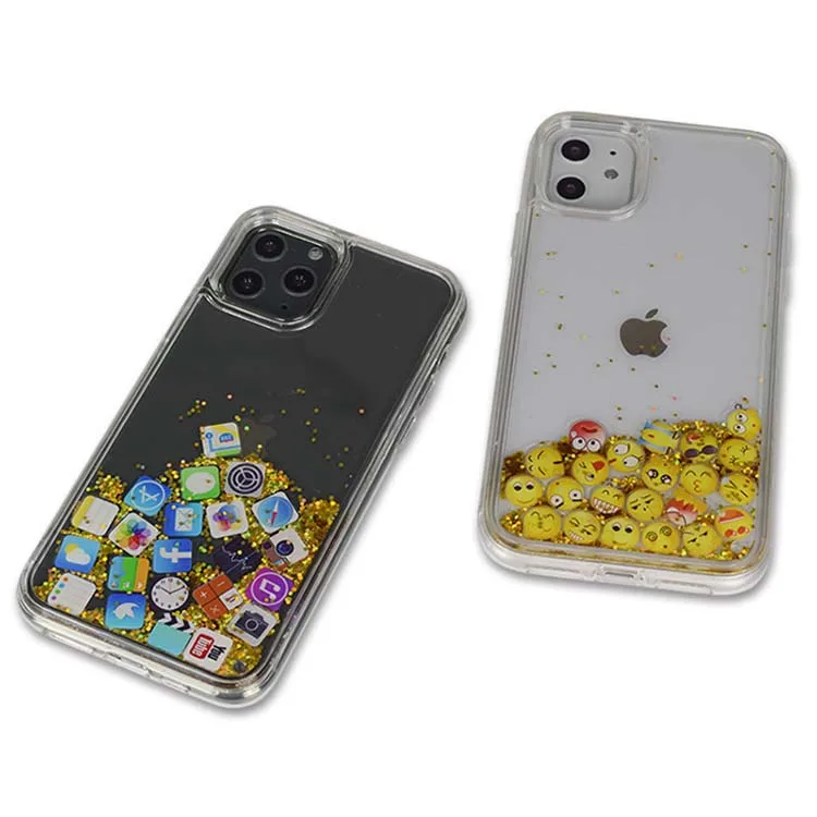 

App Icon Liquid Phone Case Waterproof For iPhone 11 Back Cover Gold Foil Glitter Water Cover For iPhone 11 Luxury Quicksand Case