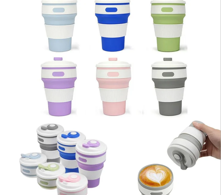 

400ML Heat Resistance Foldable Suction Drinking Coffee Folding Collapsible Silicone Drinking Cup