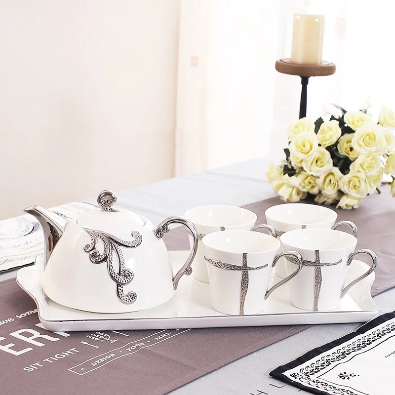 

Vaisselle Set Luxury White Ceramic Home Teapot With Good Quality Wholesale Coffee Cups, White color