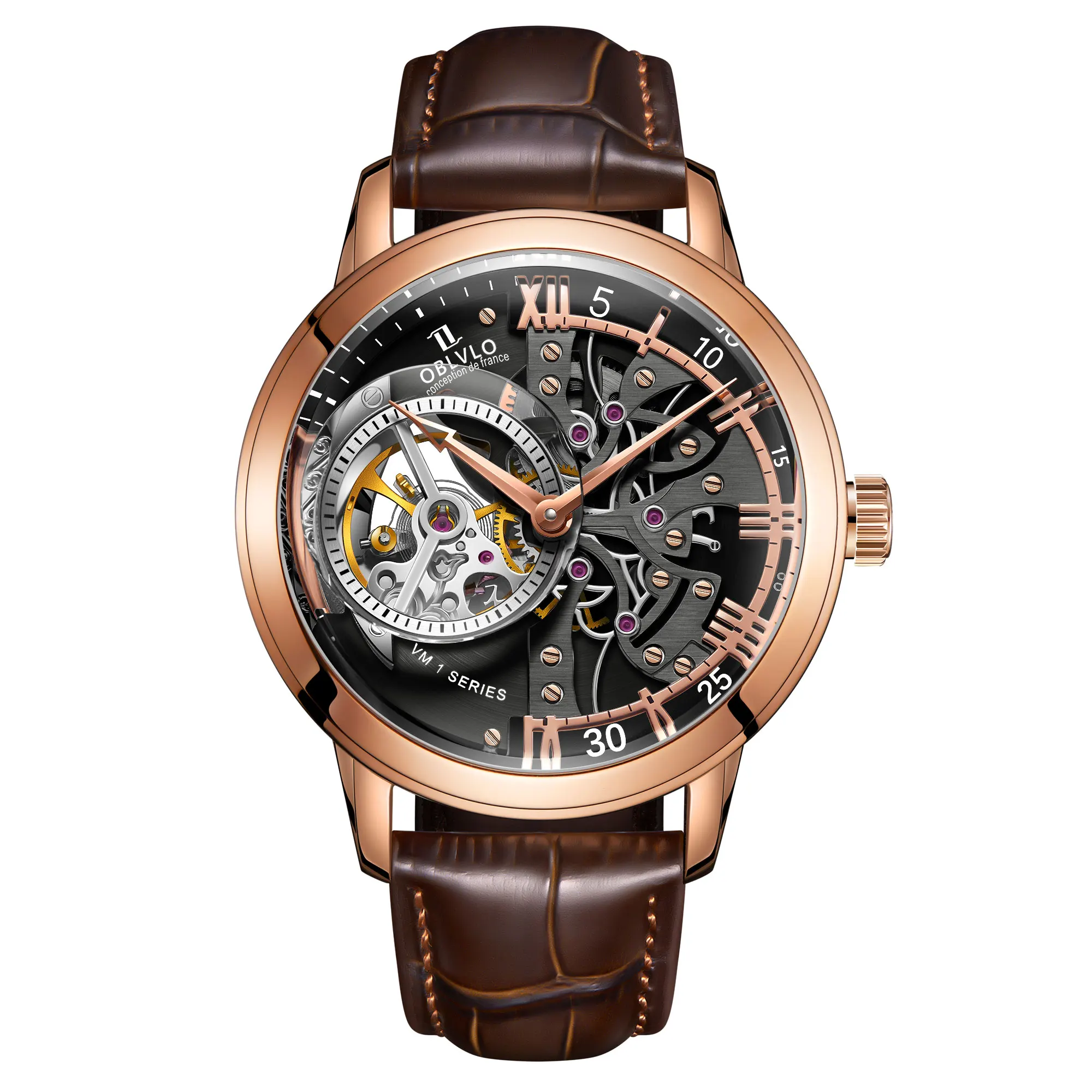 

RTS Oblvlo Custom Luxury Automatic Movement Hombre Skeleton Barrel Men's Relojs Wrist skeleton Mechanical Watch For Men