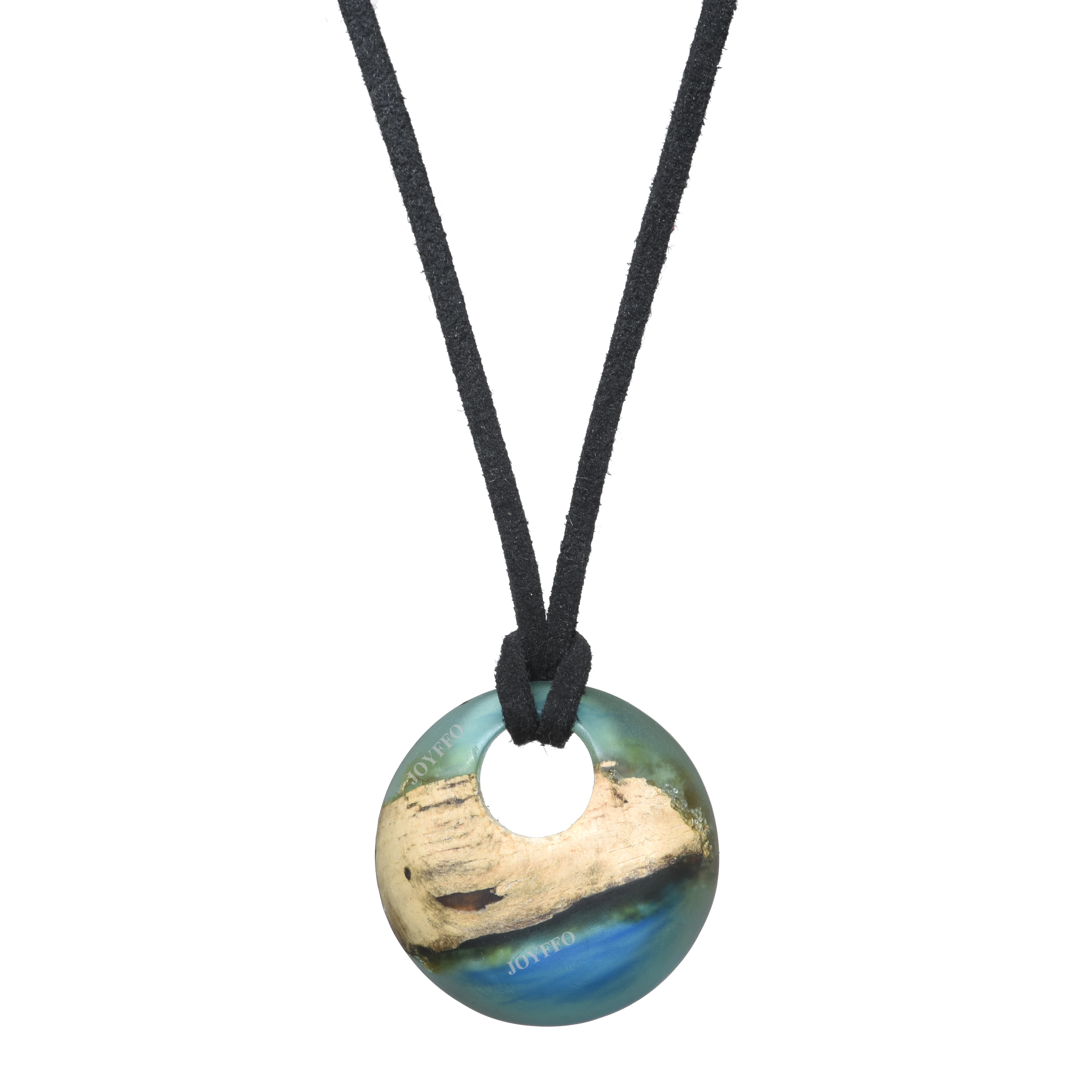 

Vintage New Custom Round Wooden Resin Pendant Necklace With Woven Rope Chain Custom necklace