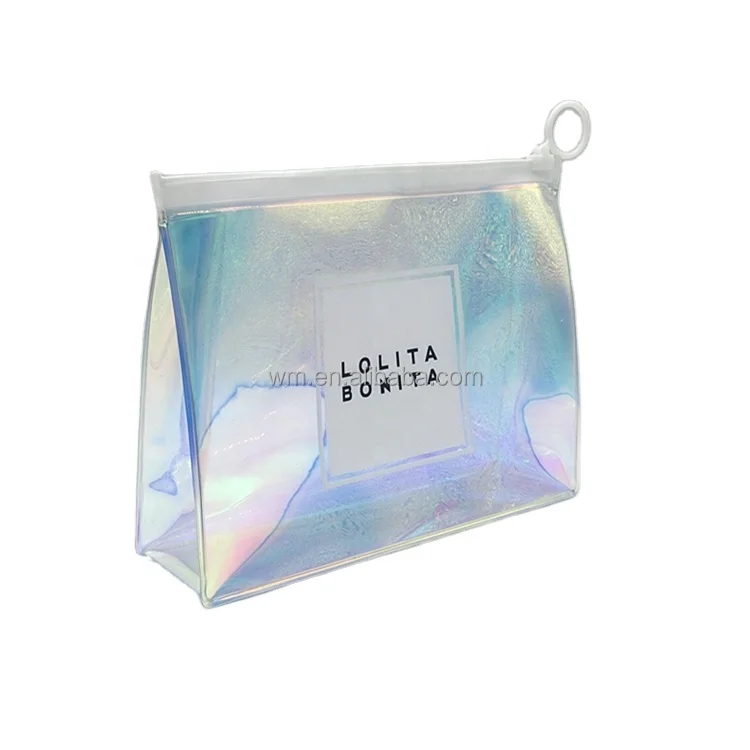 

Fashionable design holographic PVC makeup cosmetic bag custom logo hologram iridescent cosmetic bag