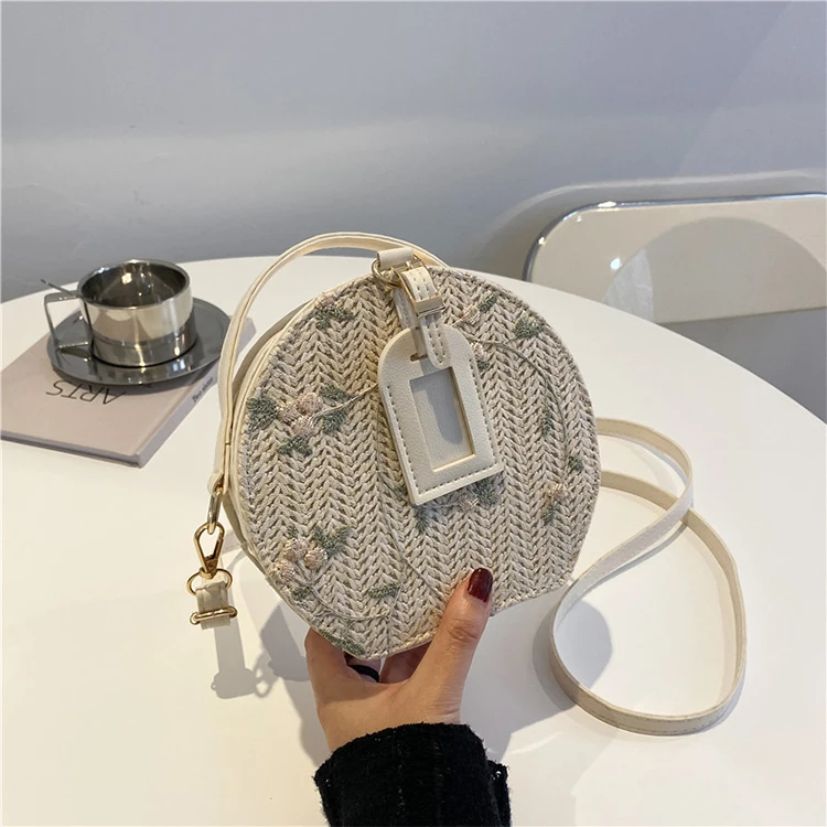 

Straw Bag New Flower Woven Handbag Shoulder Messenger Small Round Bag