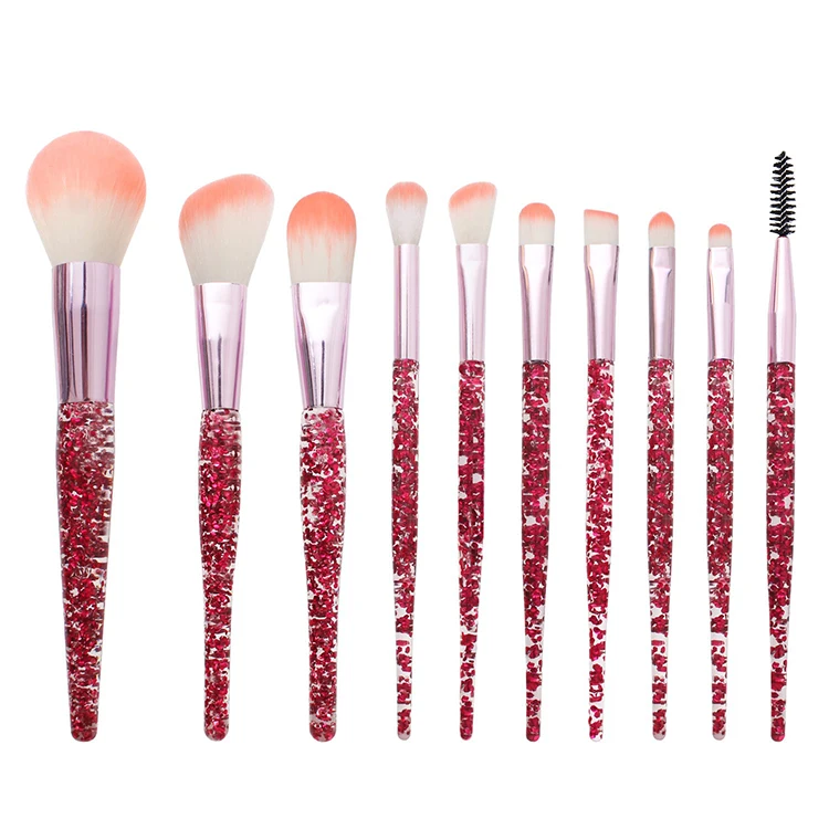 

Crystal Handle Glitter Shimmer 10pcs Diamond Foundation Makeup Brush Set With PU Bag Good Quality Makeup Brushes