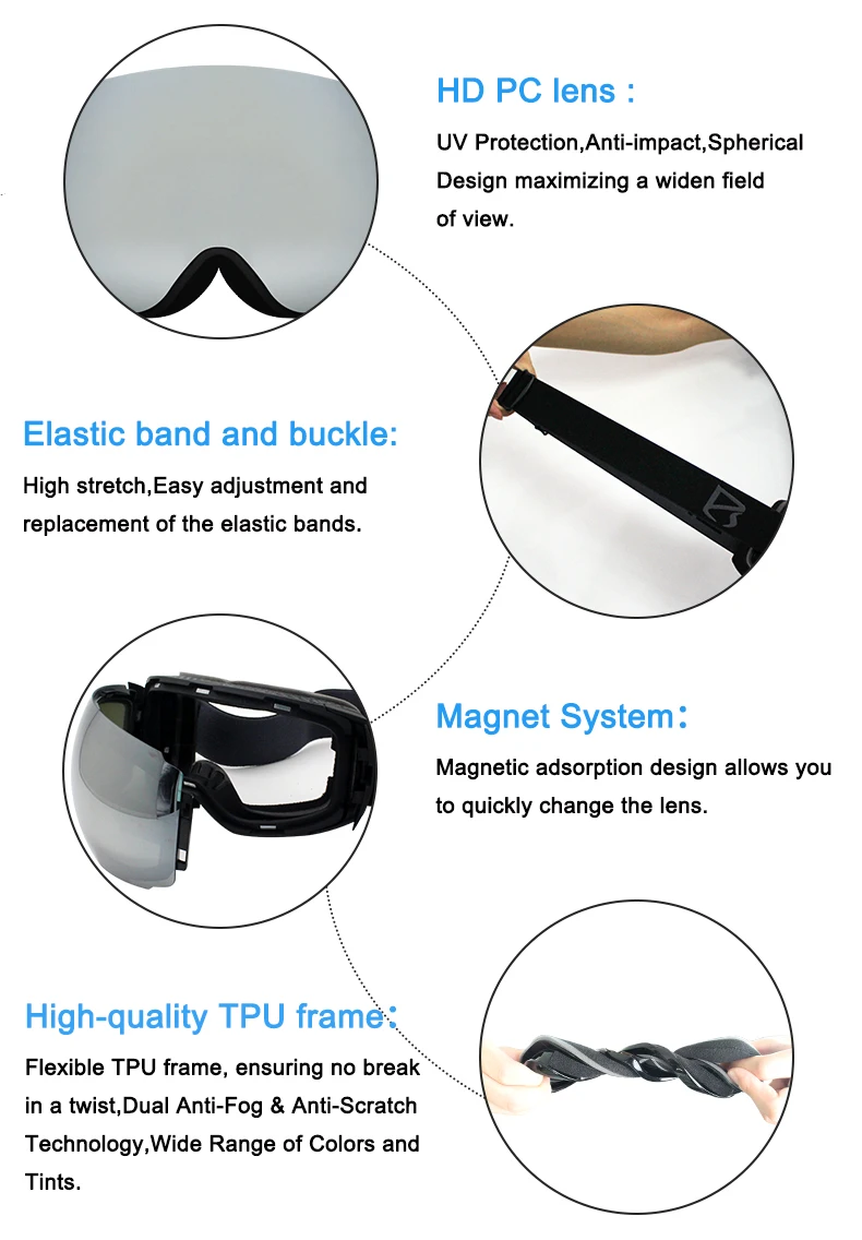 Guangzhou manufacturers oem adult skiing googles glasses magnetic snow goggles