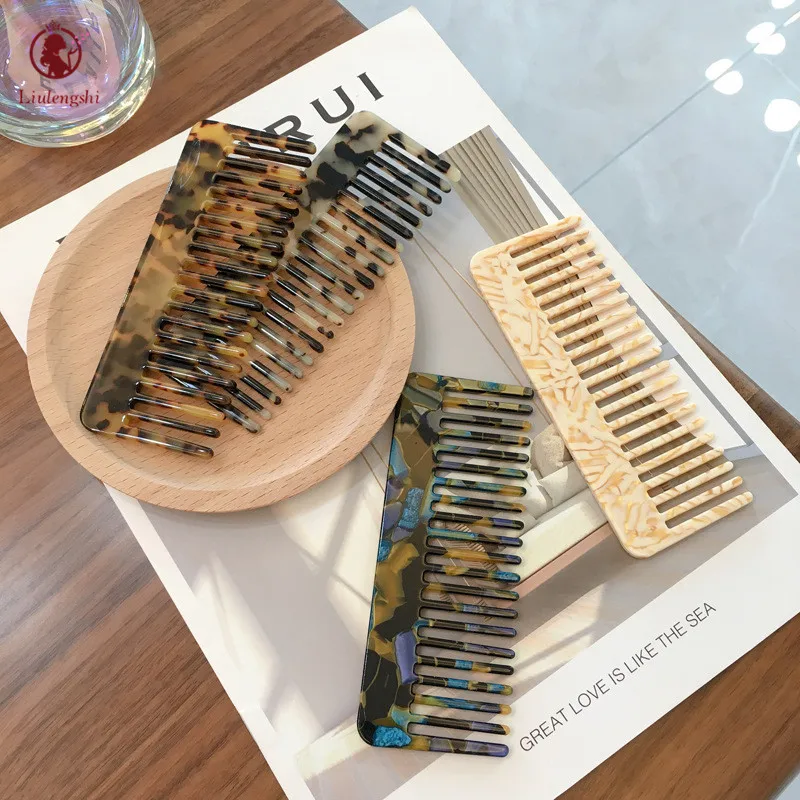 

Stylish Thickness Acid Marble Pattern Hair Curls Shower Combs Rectangle Resin Acetate Acrylic Hair Comb For Women, Picture