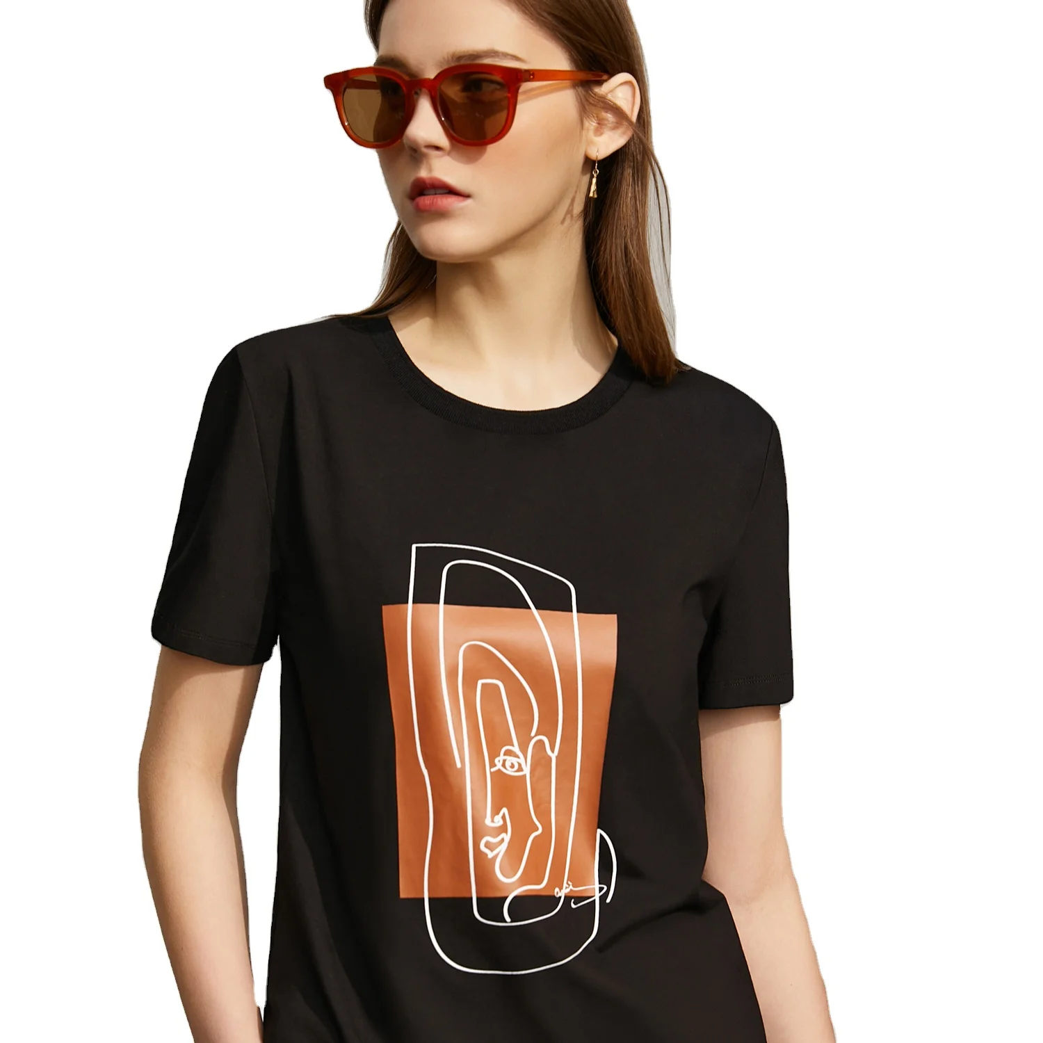 

2021 wholesale fashion printing short sleeve round neck casual fashion t-shirt women's custom ladies t-shirt