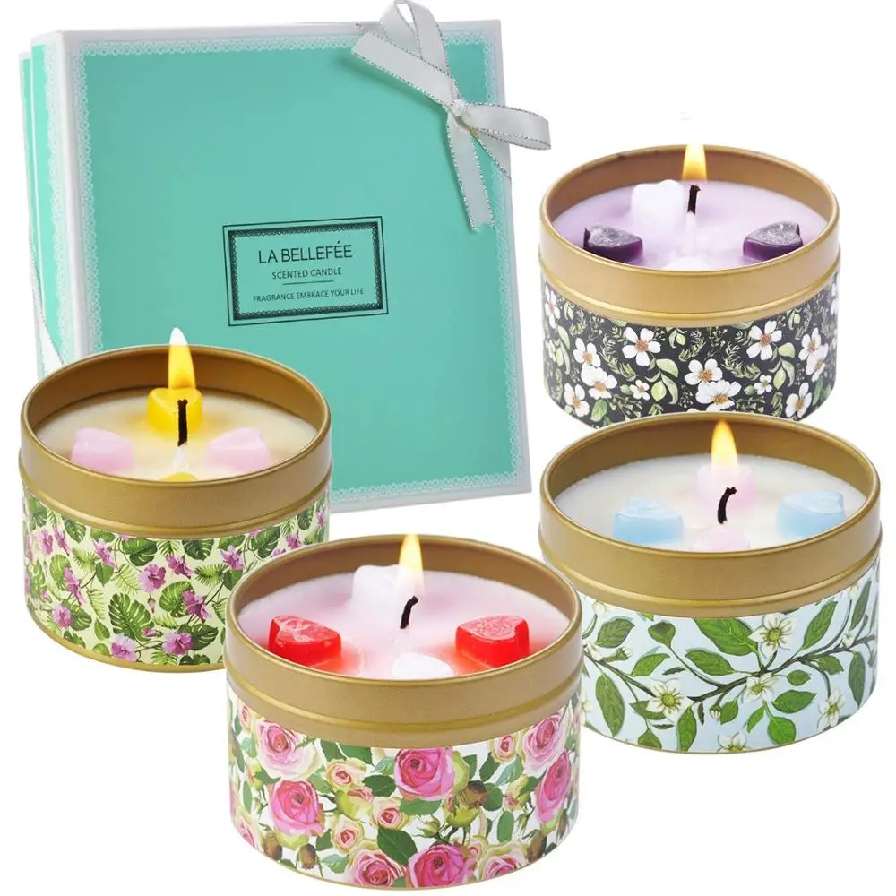 
Wholesale 4 Travel Tin Jar Candle with Heart Shape Soy Wax Scented Candle Gift Set for Lover 