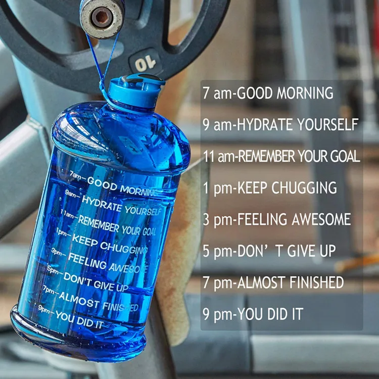 Custom Logo Half Gallon 2.2L Motivational Sports Bottle  Leak-Proof Drinking Water Jug Bottle with Time Marker and Straw 