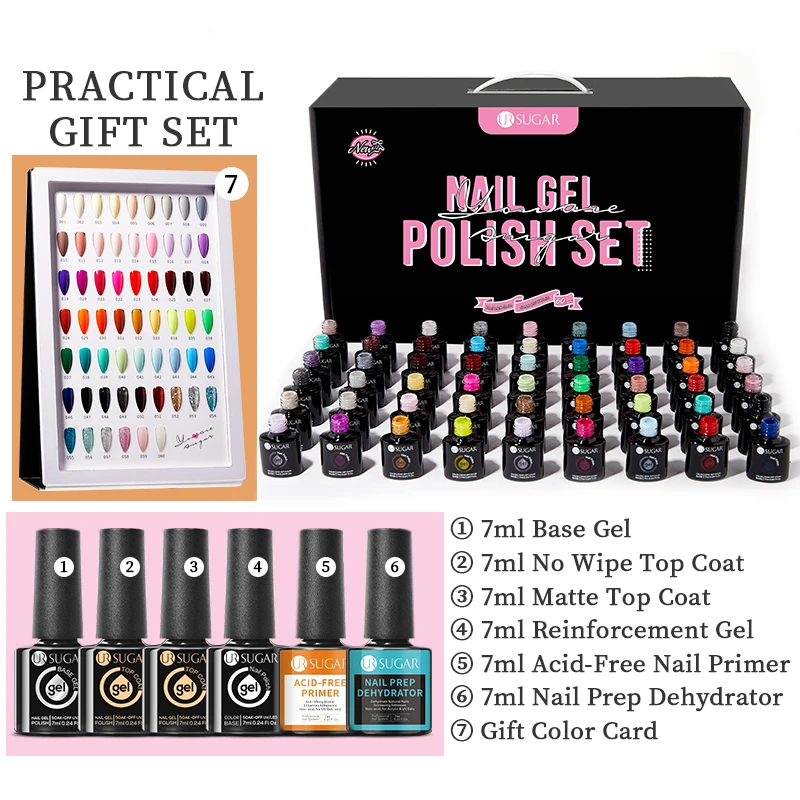 

UR SUGAR 60 Colors Nail Gel Polish Kit UV LED Gel Varnish Send 6pcs Functional Base Top Whole Set Nail Gel Learner Kit