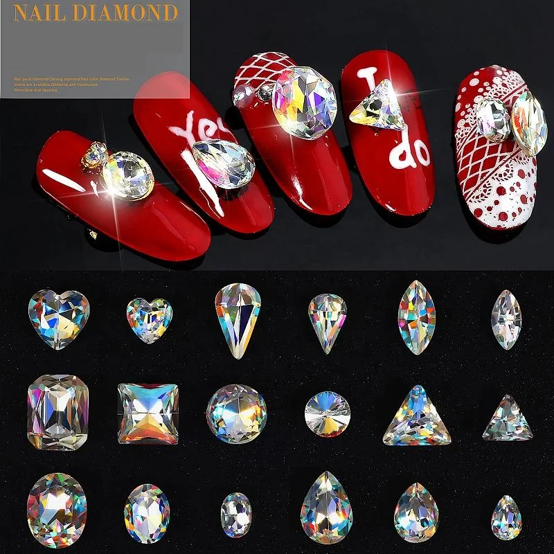 
10PCS High Quality Nail Rhinestones Sharp Bottom Diamond Crystal Glass Stones DIY Manicure Nail Art Decorations 