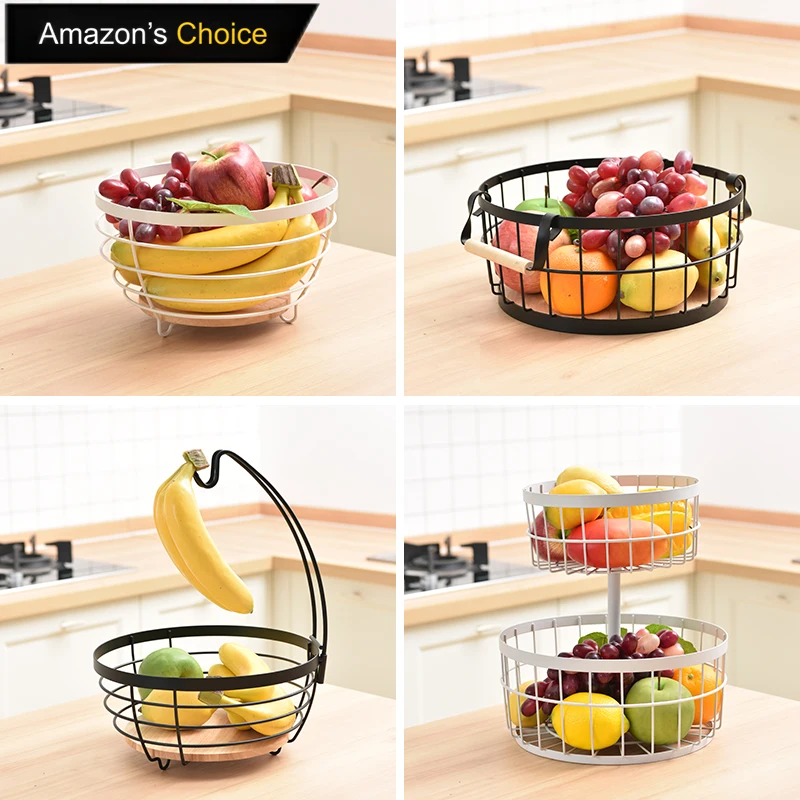 

Amazon Basic fruit bowl vegetables snacks metal wire banana hanger basket storage 2 tier metal fruit basket for counter, Customized