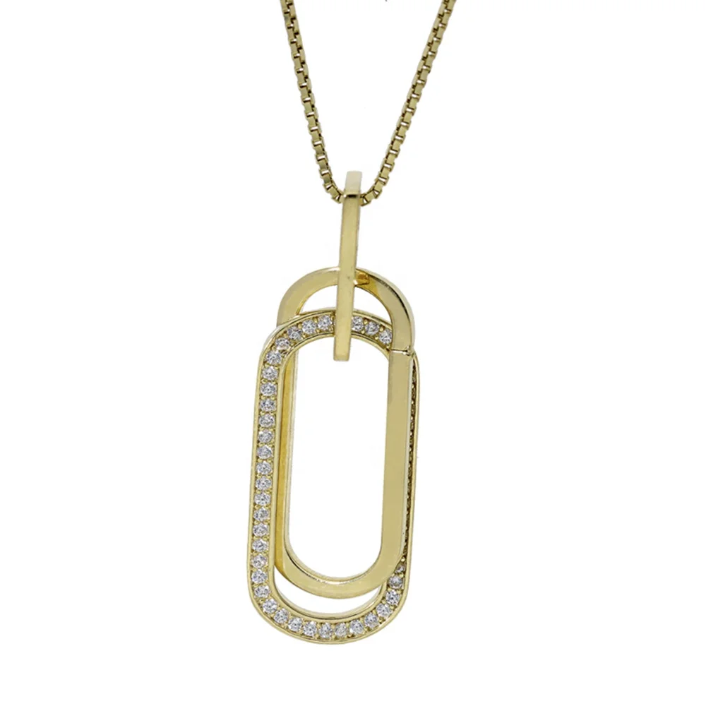 

Fashion jewelry 2021 Wholesale Pendant Gold-Filled Rectangular Zircon Silver Necklace