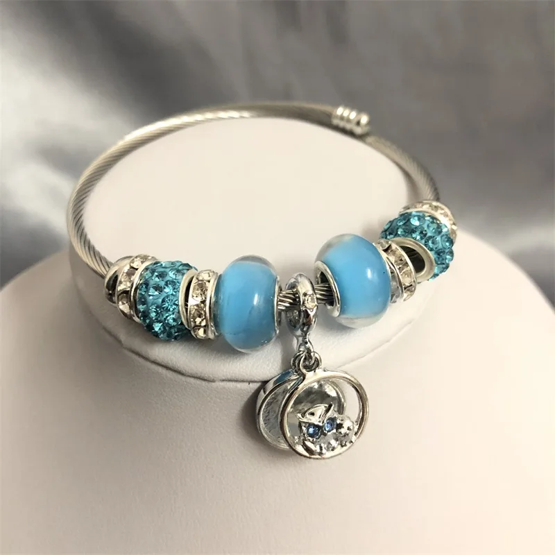 

Hot Selling Jewelry Diamond And bead Charm Bracelet Gold Plated Stainless Steel dreamcatcher Bracelet, Silver